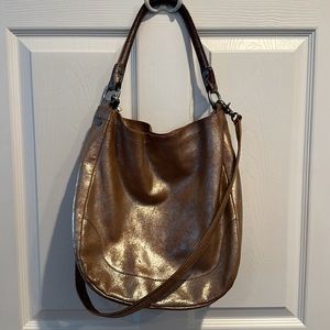 Metallic Rose Gold Leather Frye Hobo Bag